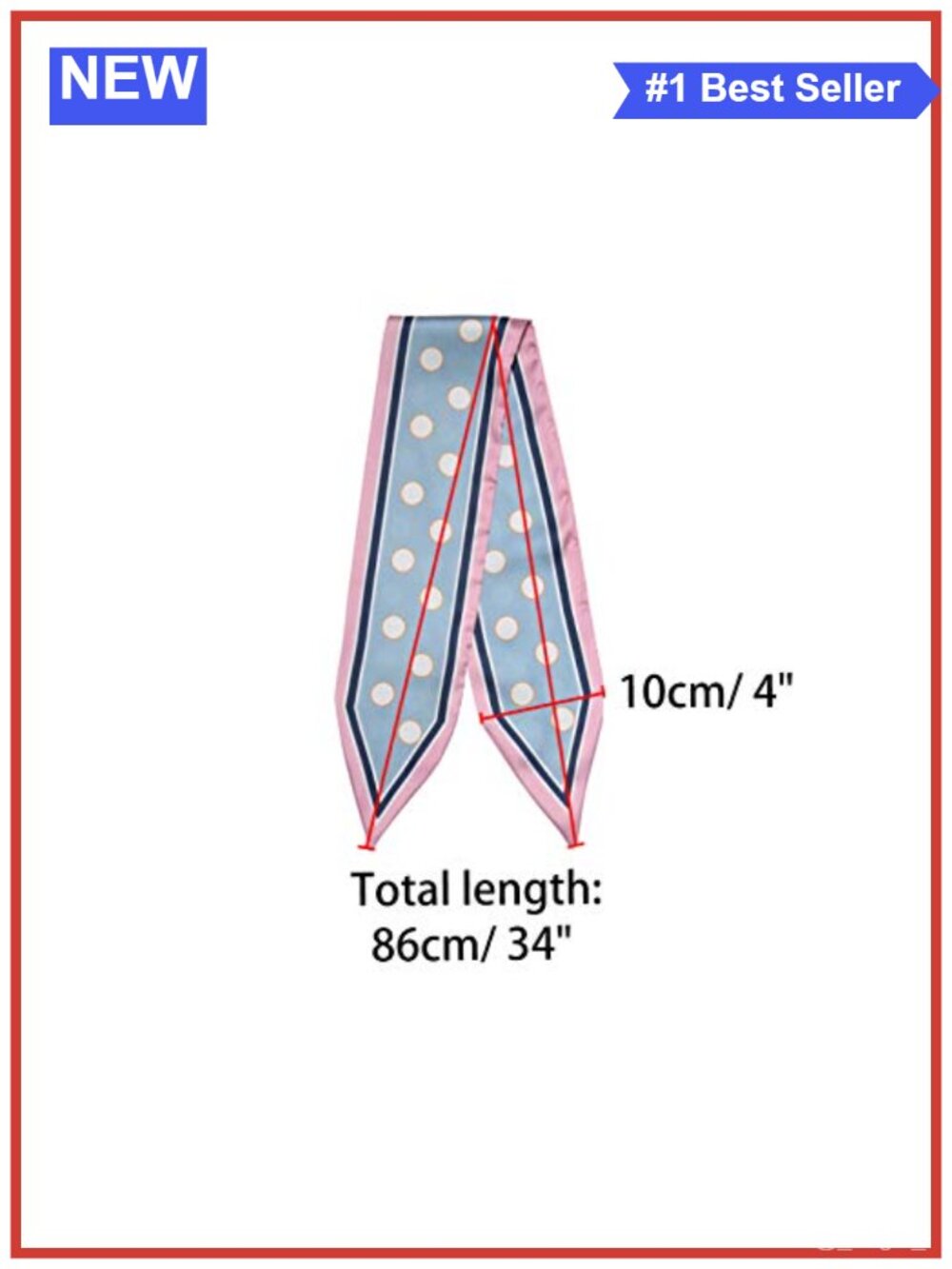 Skinny Ribbon Scarf Polyester Heart Print Handbag Handle Neck Tie - Picture 2 of 5